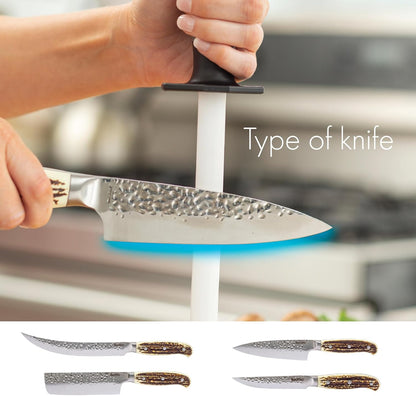 Smith’s 51205 8 Inch Oval Ceramic Sharpening Rod – Soft Rubber Handle – 2-Stage Sharpener – Kitchen, Chef, Straight + Serrated Edge Knife Sharpener – Hone & Realigns Knife Edge