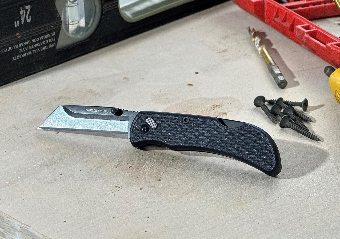 2.5" RAZOR-WORK - RazorSafe Replaceable Blade Folding Utility Knife (Black, 2 Blades)