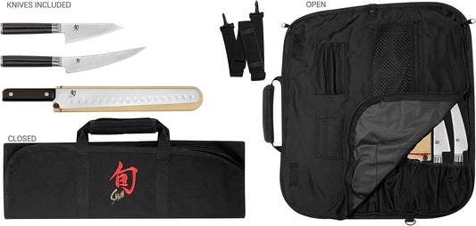 Classic 4 Piece BBQ Set | Includes 4.5" Asian Multi-Prep, 6" Boning/Fillet, 12" Brisket Knives and Knife Roll, Damascus Stainless Steel Cladding