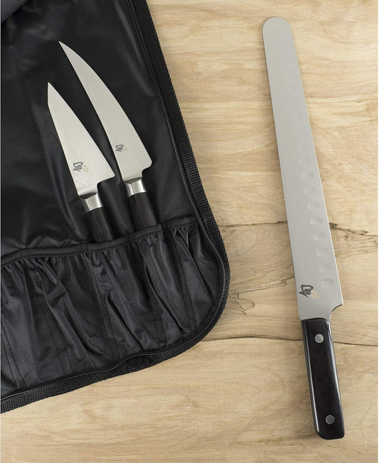 Classic 4 Piece BBQ Set | Includes 4.5" Asian Multi-Prep, 6" Boning/Fillet, 12" Brisket Knives and Knife Roll, Damascus Stainless Steel Cladding