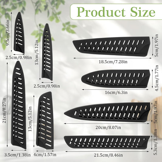 8 Pcs knife sleeve, Universal Knife Guards Set, PP Plastic Blade Safety Sheath for Paring Utility Bread Nakiri Chef Knives, Blade Protector Covers, Black