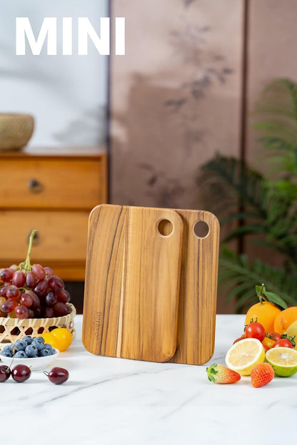 2 Pcs Small Teak Wood Cutting Board for Kitchen– Mini Lightweight Wooden Cutting Board- BPA Free