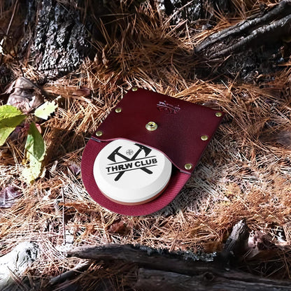 Axe Sharpener 400/1000 Grit - Hatchet/Axe Sharpening Stone, Axe Blade Sharpener, Sharpening Puck, Lansky Puck, Dual Grit Multi-Purpose Hatchet Sharpening Tool with Leather Sheath