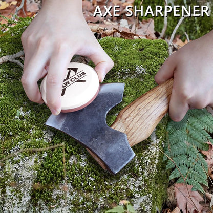 Axe Sharpener 400/1000 Grit - Hatchet/Axe Sharpening Stone, Axe Blade Sharpener, Sharpening Puck, Lansky Puck, Dual Grit Multi-Purpose Hatchet Sharpening Tool with Leather Sheath