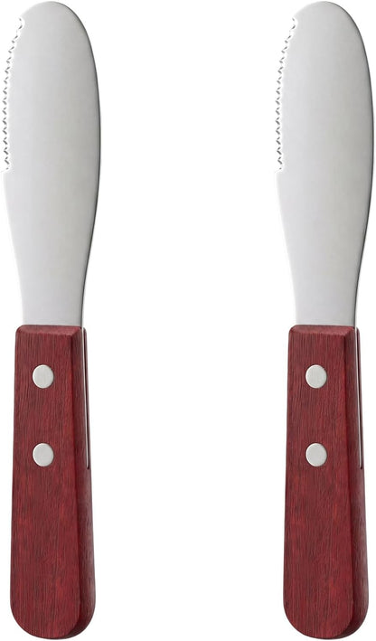 Butter Spreader Knife, 2 PCS Cheese Knives Stainless Steel Sandwich Knife Butter Knives Spreader Set with Wood Handle for Sandwich Cream Toast Appetizers Serving Party Supplies