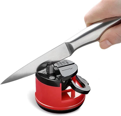 Knife Sharpeners for Kitchen Knives with Suction Base, Red | Suction base, Tungsten carbide groove, 20-degree angle, Compact red design, For kitchen & pocket knives