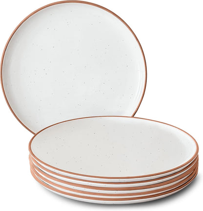 Ceramic Dinner Plates Set of 6, 10 inch Dish Set - Microwave, Oven, and Dishwasher Safe, Scratch Resistant, Modern Rustic Dinnerware- Kitchen Porcelain Serving Dishes - Vanilla White