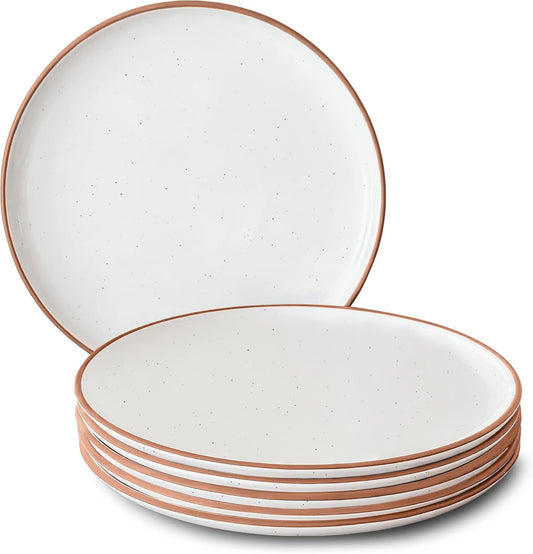 Ceramic Dinner Plates Set of 6, 10 inch Dish Set - Microwave, Oven, and Dishwasher Safe, Scratch Resistant, Modern Rustic Dinnerware- Kitchen Porcelain Serving Dishes - Vanilla White
