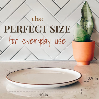 Ceramic Dinner Plates Set of 6, 10 inch Dish Set - Microwave, Oven, and Dishwasher Safe, Scratch Resistant, Modern Rustic Dinnerware- Kitchen Porcelain Serving Dishes - Vanilla White