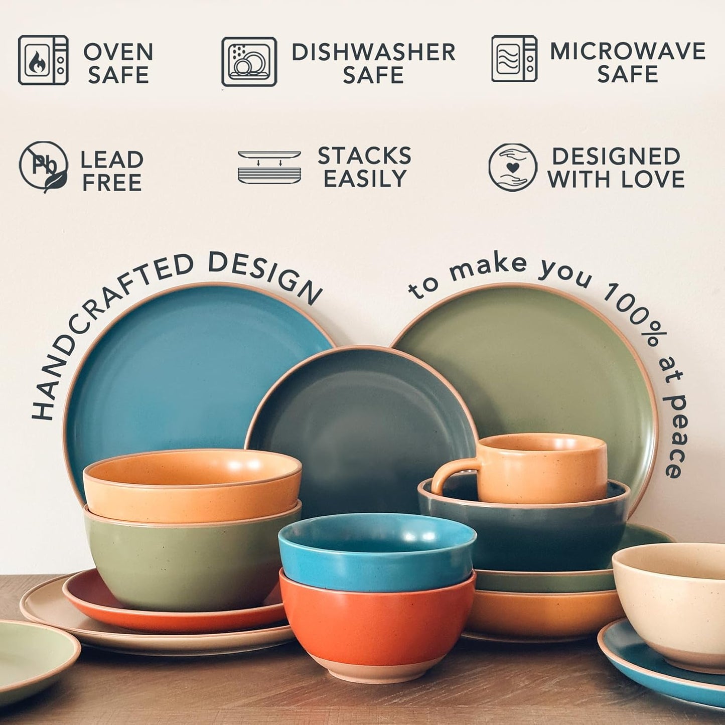 Ceramic Dinner Plates Set of 6, 10 inch Dish Set - Microwave, Oven, and Dishwasher Safe, Scratch Resistant, Modern Rustic Dinnerware- Kitchen Porcelain Serving Dishes - Vanilla White