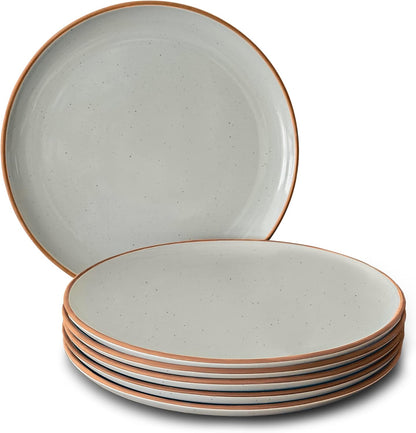 Ceramic Dinner Plates Set of 6, 10 inch Dish Set - Microwave, Oven, and Dishwasher Safe, Scratch Resistant, Modern Rustic Dinnerware- Kitchen Porcelain Serving Dishes - Vanilla White