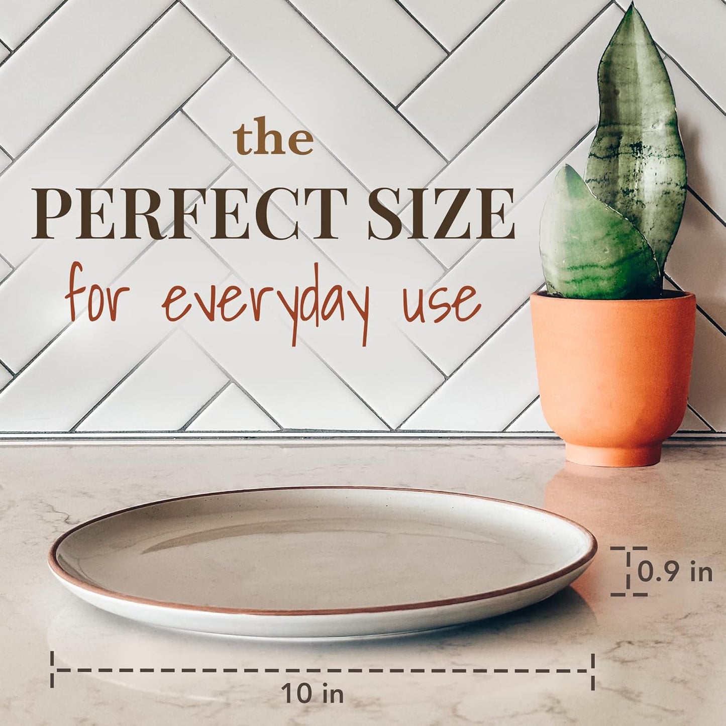 Ceramic Dinner Plates Set of 6, 10 inch Dish Set - Microwave, Oven, and Dishwasher Safe, Scratch Resistant, Modern Rustic Dinnerware- Kitchen Porcelain Serving Dishes - Vanilla White