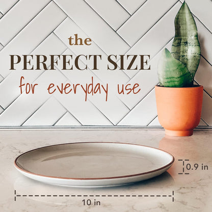 Ceramic Dinner Plates Set of 6, 10 inch Dish Set - Microwave, Oven, and Dishwasher Safe, Scratch Resistant, Modern Rustic Dinnerware- Kitchen Porcelain Serving Dishes - Vanilla White