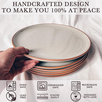 Ceramic Dinner Plates Set of 6, 10 inch Dish Set - Microwave, Oven, and Dishwasher Safe, Scratch Resistant, Modern Rustic Dinnerware- Kitchen Porcelain Serving Dishes - Vanilla White
