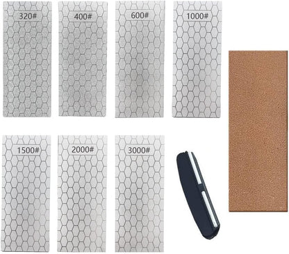 4 Pcs Diamond Sharpening Stone, with Angle Guide and Leather Strop, Knife Sharpener Stone Whetstone Honeycomb Surface Plate with Non-slip Base for Pocket Knives Scissors