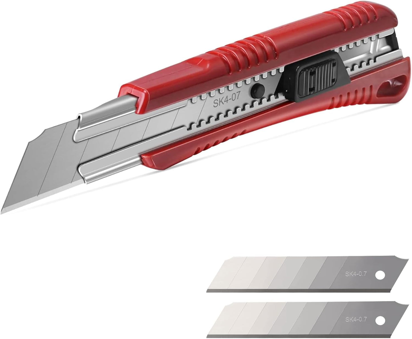 25mm Utility Knife, Heavy Duty Auto-Lock, Retractable Box Cutter with 2pcs Spare Snap-off Sharp Blades HT0080-KN