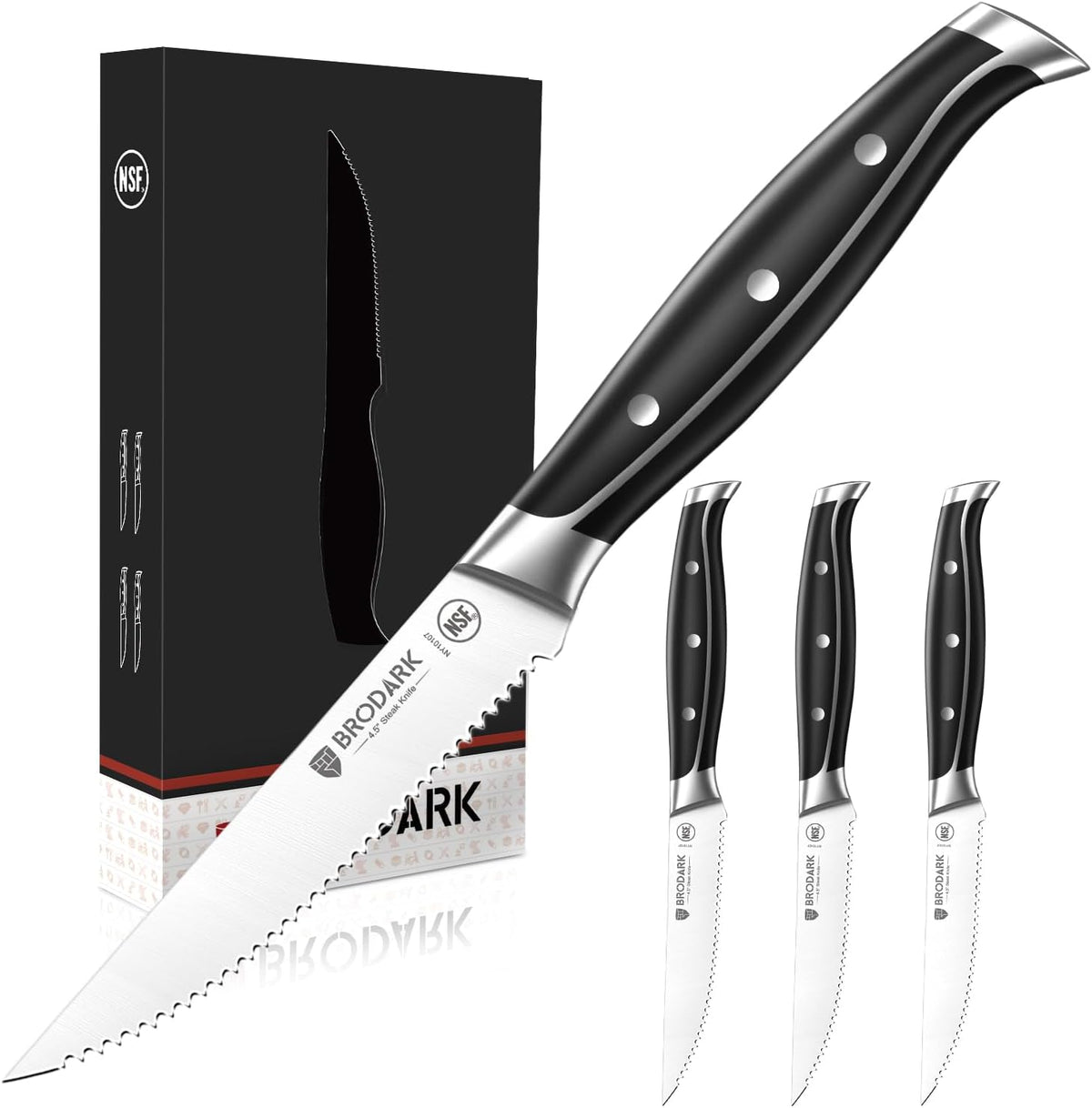 4.5 Inch Serrated Steak Knives Set of 8, Ultra Sharp, Shark Series