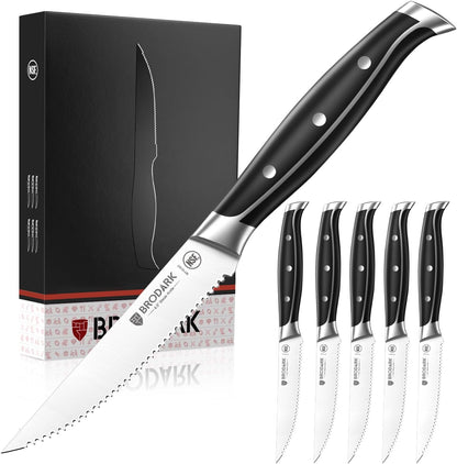 4.5 Inch Serrated Steak Knives Set of 8, Ultra Sharp, Shark Series