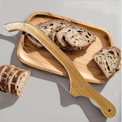 Kitchen Click Bread Knife for Homemade Bread – 16" Acacia Wood Bow Knife with 3 Extra Blades – Sourdough Bread Slicer for Even, Crumb-Free Cuts – Ideal for Artisan Loaves, Bagels
