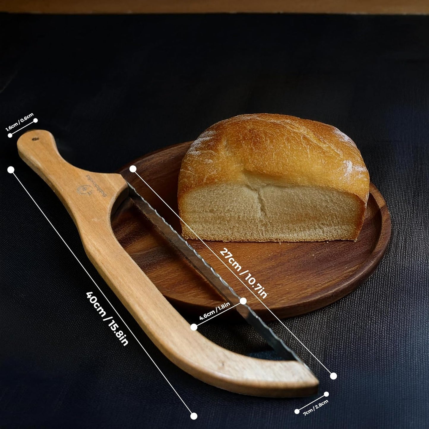 Kitchen Click Bread Knife for Homemade Bread – 16" Acacia Wood Bow Knife with 3 Extra Blades – Sourdough Bread Slicer for Even, Crumb-Free Cuts – Ideal for Artisan Loaves, Bagels