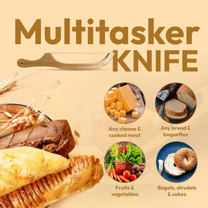Kitchen Click Bread Knife for Homemade Bread – 16" Acacia Wood Bow Knife with 3 Extra Blades – Sourdough Bread Slicer for Even, Crumb-Free Cuts – Ideal for Artisan Loaves, Bagels