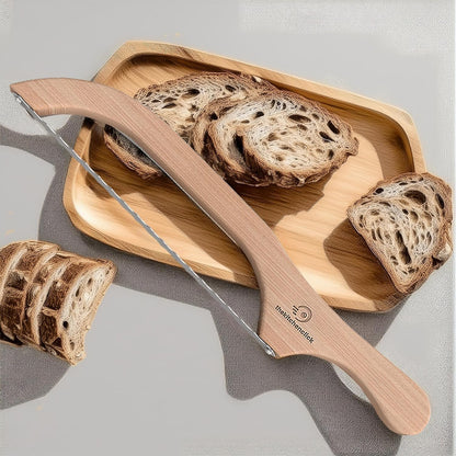 Kitchen Click Bread Knife for Homemade Bread – 16" Acacia Wood Bow Knife with 3 Extra Blades – Sourdough Bread Slicer for Even, Crumb-Free Cuts – Ideal for Artisan Loaves, Bagels
