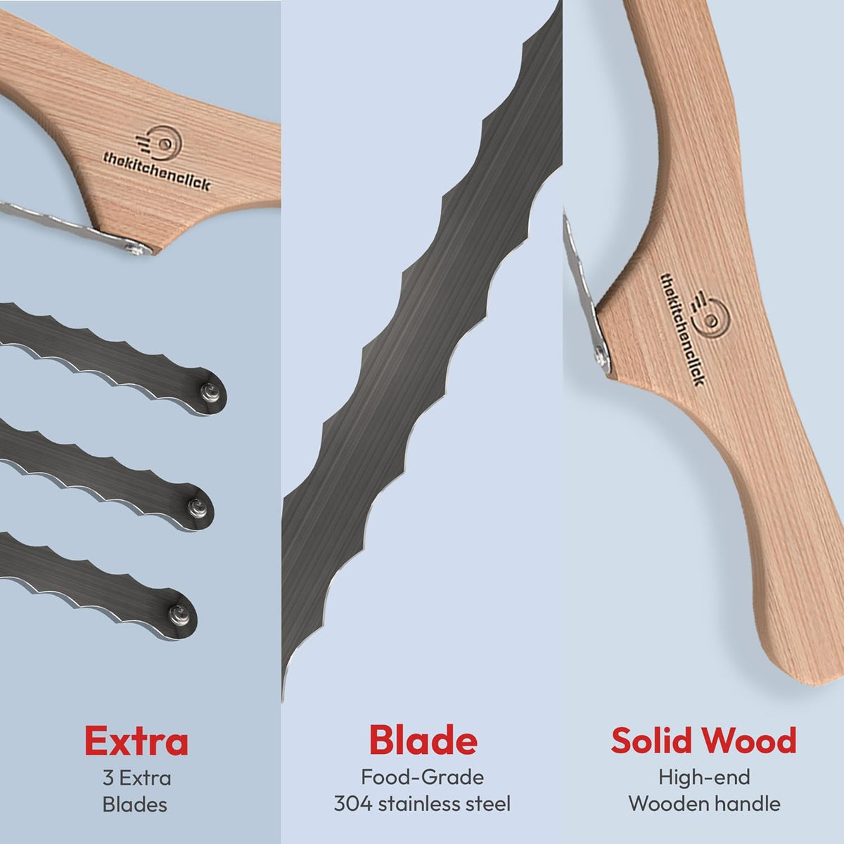 Kitchen Click Bread Knife for Homemade Bread – 16" Acacia Wood Bow Knife with 3 Extra Blades – Sourdough Bread Slicer for Even, Crumb-Free Cuts – Ideal for Artisan Loaves, Bagels