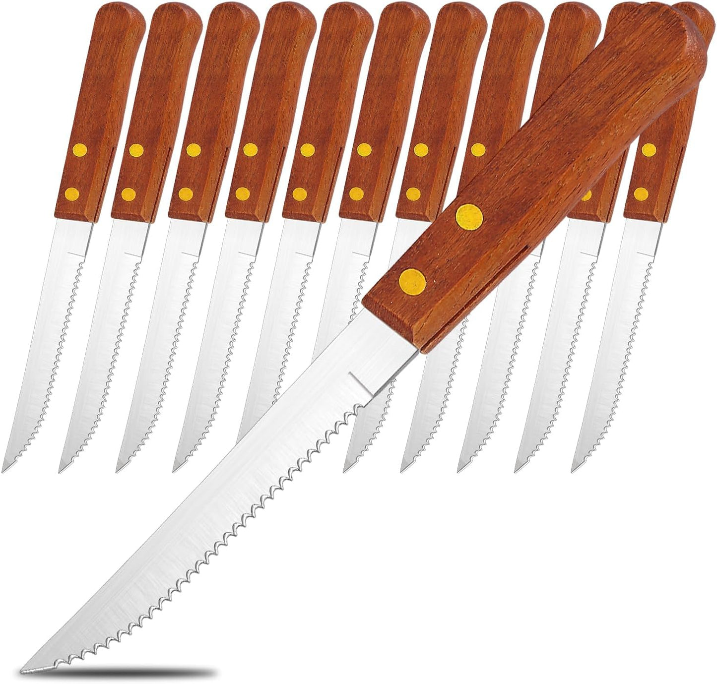 Steak Knives Set of 12, Wood Handle Stainless Steel Steak Knife Set, Serrated Steak Knives, Gifts for Home, Restaurant, Parties, Wedding, Camping