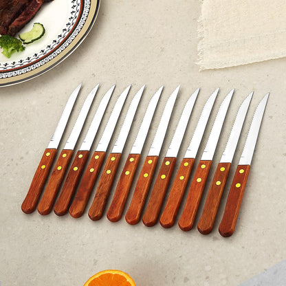 Steak Knives Set of 12, Wood Handle Stainless Steel Steak Knife Set, Serrated Steak Knives, Gifts for Home, Restaurant, Parties, Wedding, Camping