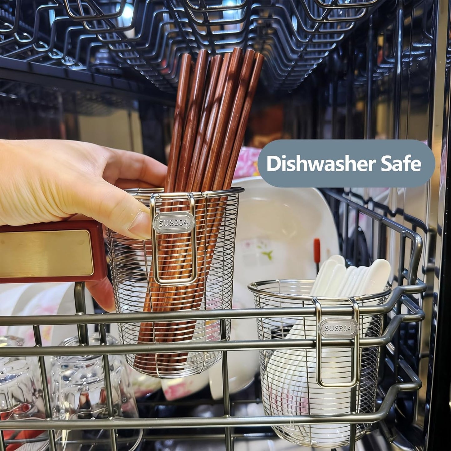 Dish Rack, Stainless Steel Kitchen Drain Basket, Compact Utensil Drying Rack Dishwasher Accessory, Hanging Cutlery and Utensil Organizer, Set of 2