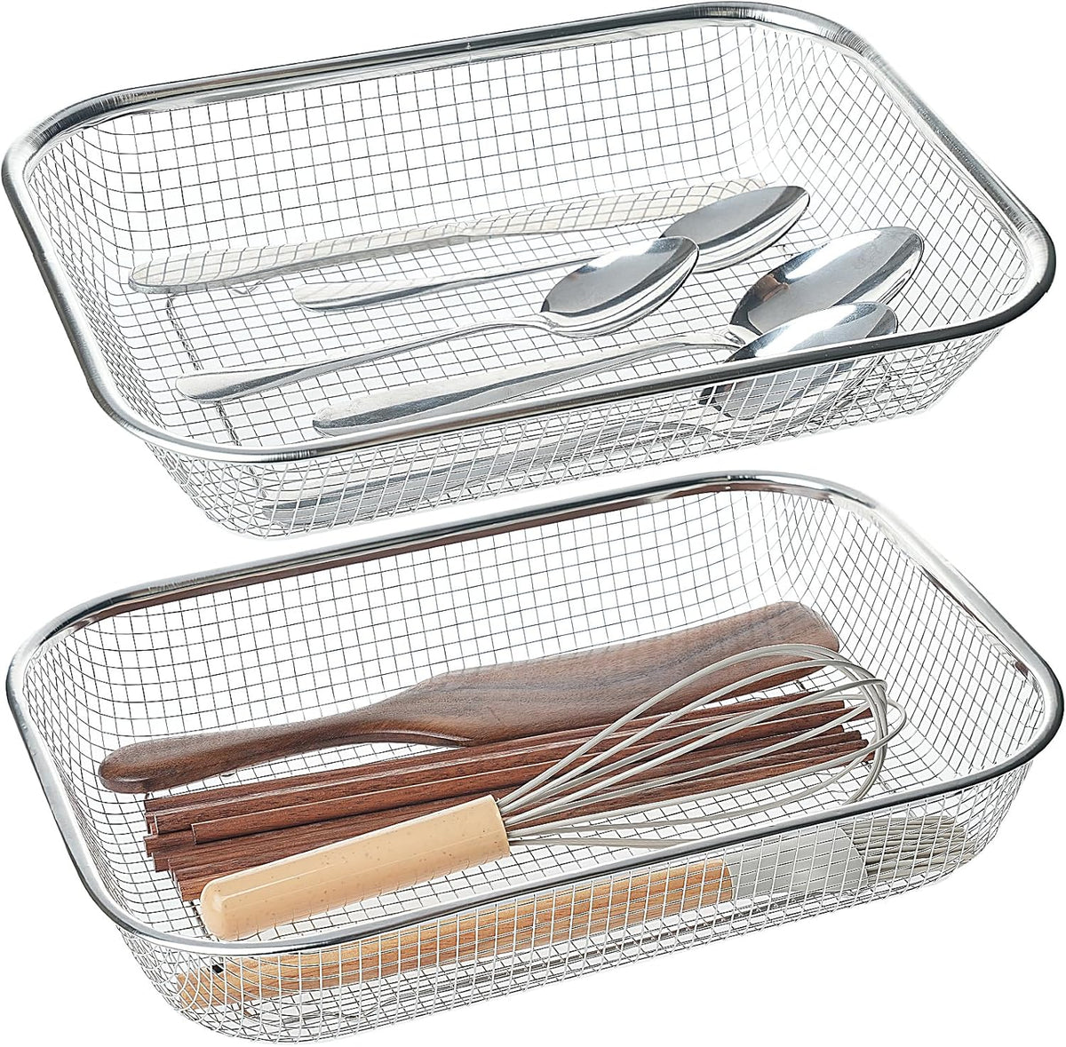 Dish Rack, Stainless Steel Kitchen Drain Basket, Compact Utensil Drying Rack Dishwasher Accessory, Hanging Cutlery and Utensil Organizer, Set of 2