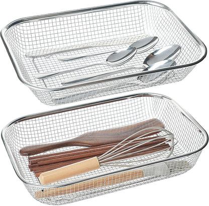 Dish Rack, Stainless Steel Kitchen Drain Basket, Compact Utensil Drying Rack Dishwasher Accessory, Hanging Cutlery and Utensil Organizer, Set of 2