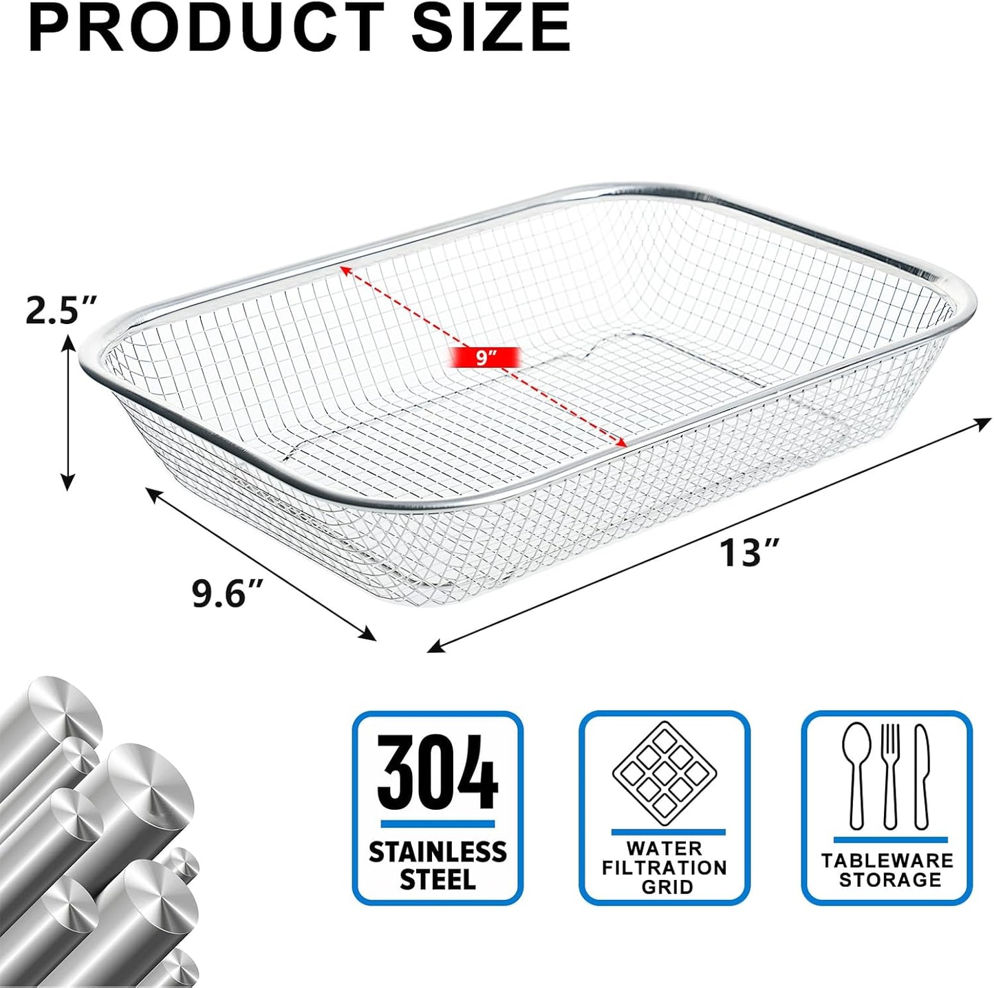 Dish Rack, Stainless Steel Kitchen Drain Basket, Compact Utensil Drying Rack Dishwasher Accessory, Hanging Cutlery and Utensil Organizer, Set of 2