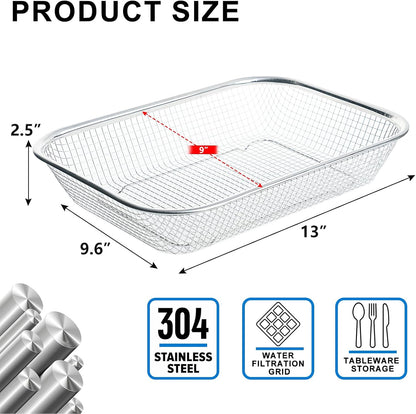 Dish Rack, Stainless Steel Kitchen Drain Basket, Compact Utensil Drying Rack Dishwasher Accessory, Hanging Cutlery and Utensil Organizer, Set of 2