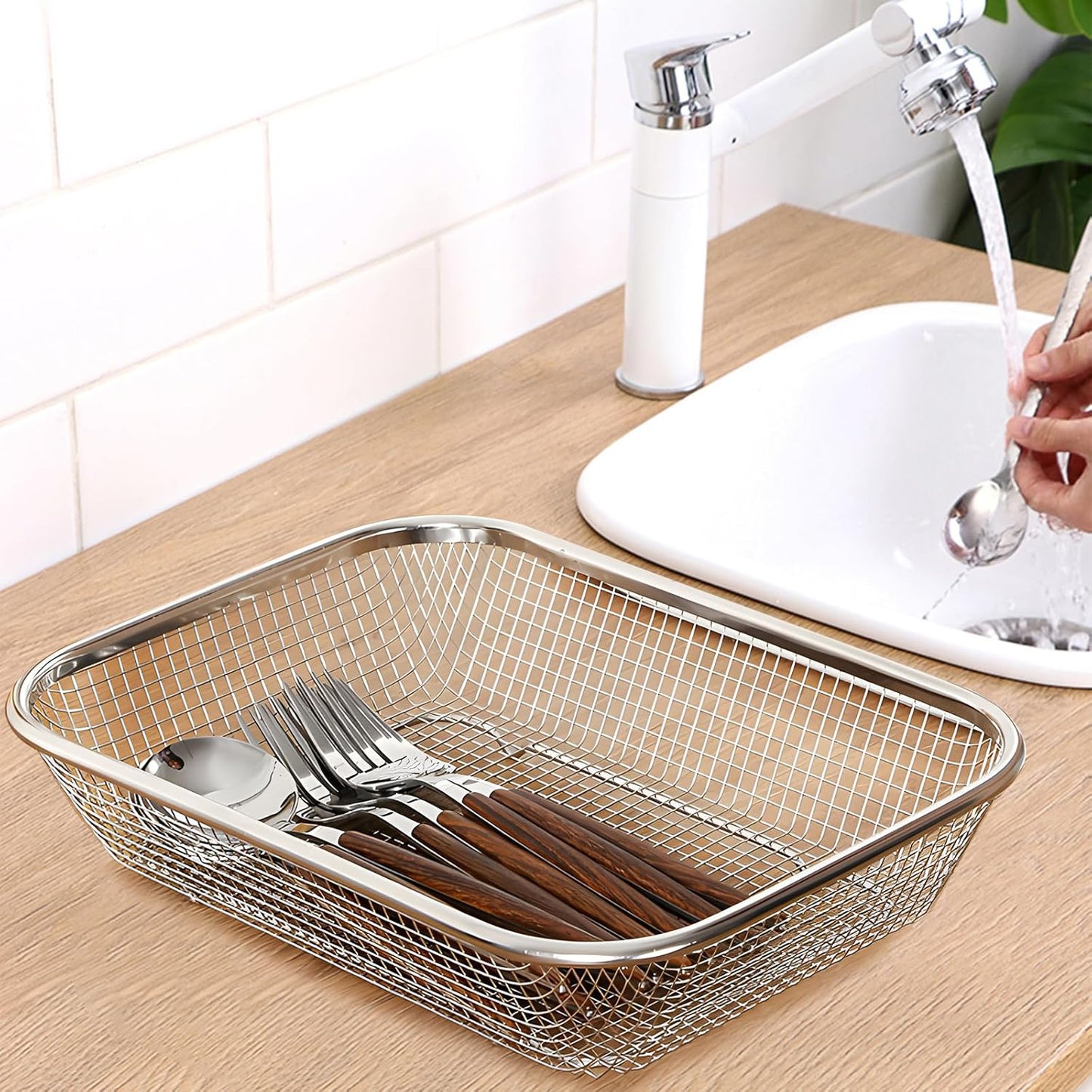 Dish Rack, Stainless Steel Kitchen Drain Basket, Compact Utensil Drying Rack Dishwasher Accessory, Hanging Cutlery and Utensil Organizer, Set of 2