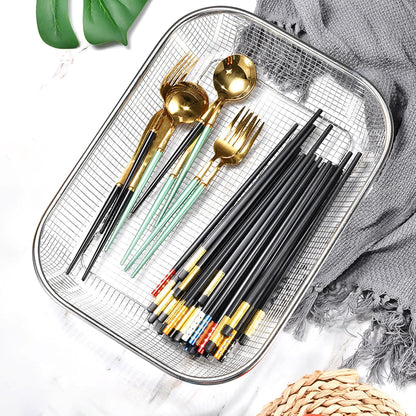 Dish Rack, Stainless Steel Kitchen Drain Basket, Compact Utensil Drying Rack Dishwasher Accessory, Hanging Cutlery and Utensil Organizer, Set of 2