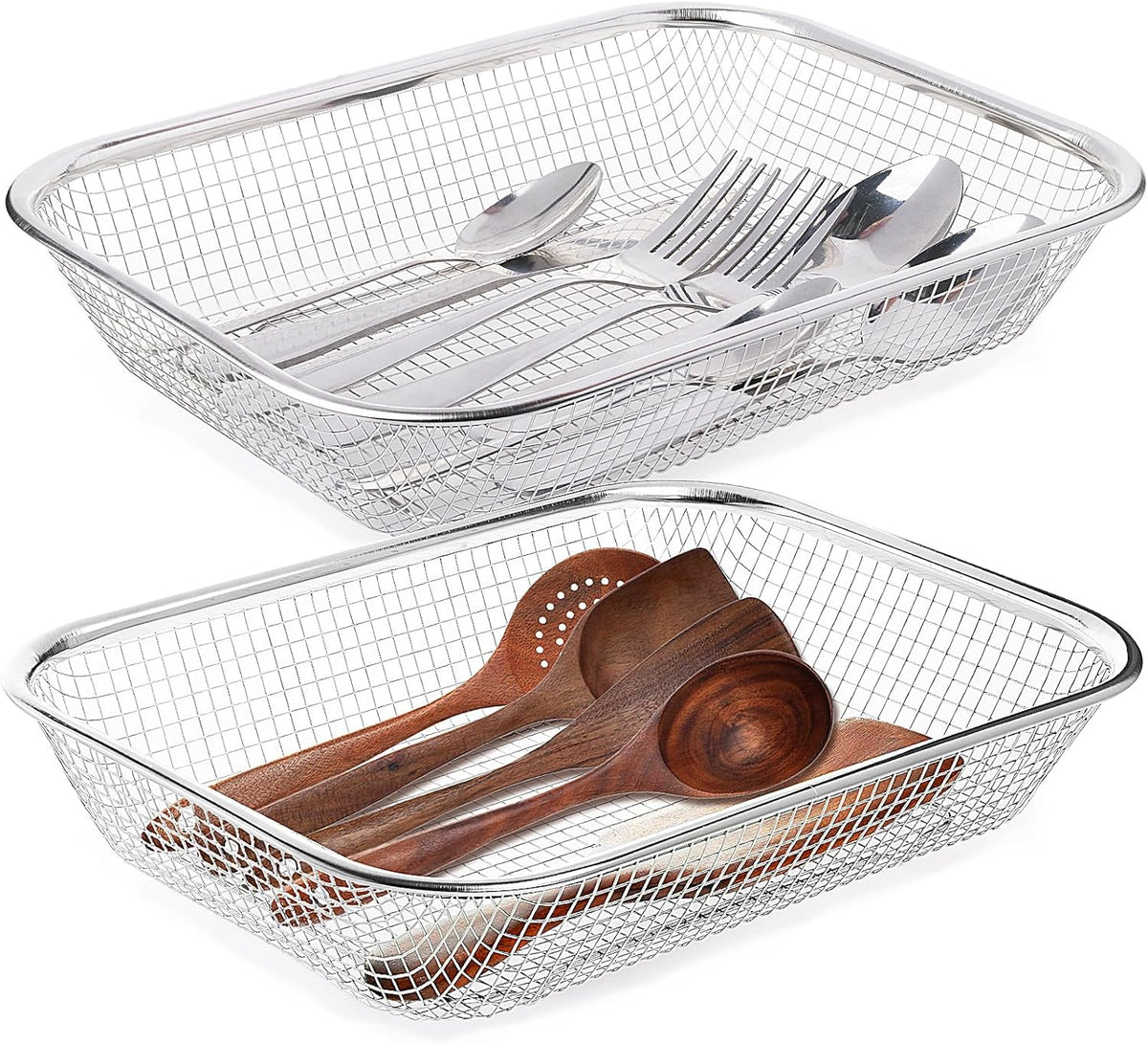 Dish Rack, Stainless Steel Kitchen Drain Basket, Compact Utensil Drying Rack Dishwasher Accessory, Hanging Cutlery and Utensil Organizer, Set of 2