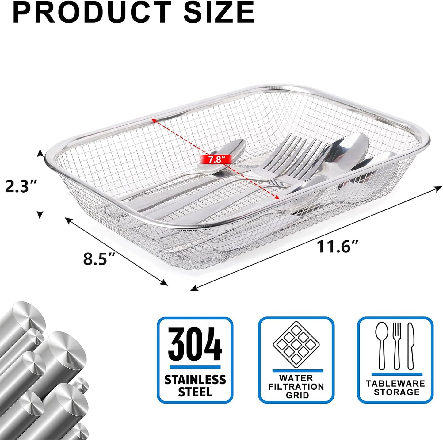 Dish Rack, Stainless Steel Kitchen Drain Basket, Compact Utensil Drying Rack Dishwasher Accessory, Hanging Cutlery and Utensil Organizer, Set of 2