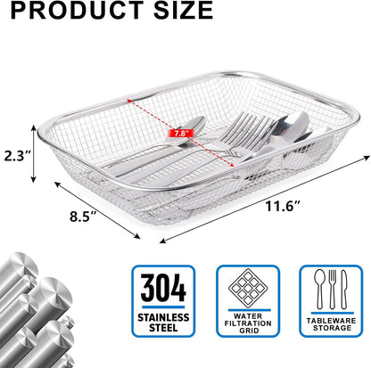 Dish Rack, Stainless Steel Kitchen Drain Basket, Compact Utensil Drying Rack Dishwasher Accessory, Hanging Cutlery and Utensil Organizer, Set of 2