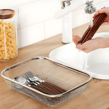 Dish Rack, Stainless Steel Kitchen Drain Basket, Compact Utensil Drying Rack Dishwasher Accessory, Hanging Cutlery and Utensil Organizer, Set of 2