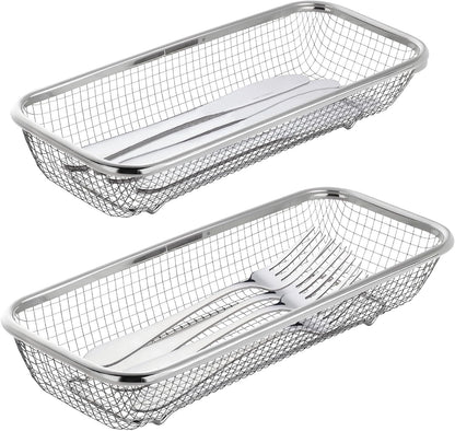 Dish Rack, Stainless Steel Kitchen Drain Basket, Compact Utensil Drying Rack Dishwasher Accessory, Hanging Cutlery and Utensil Organizer, Set of 2