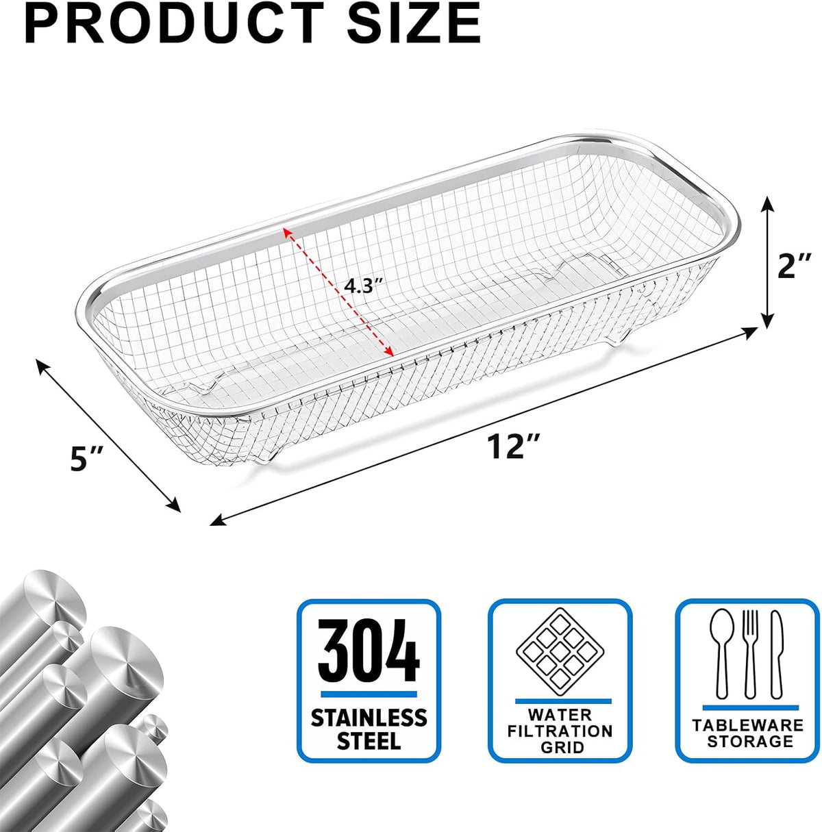 Dish Rack, Stainless Steel Kitchen Drain Basket, Compact Utensil Drying Rack Dishwasher Accessory, Hanging Cutlery and Utensil Organizer, Set of 2