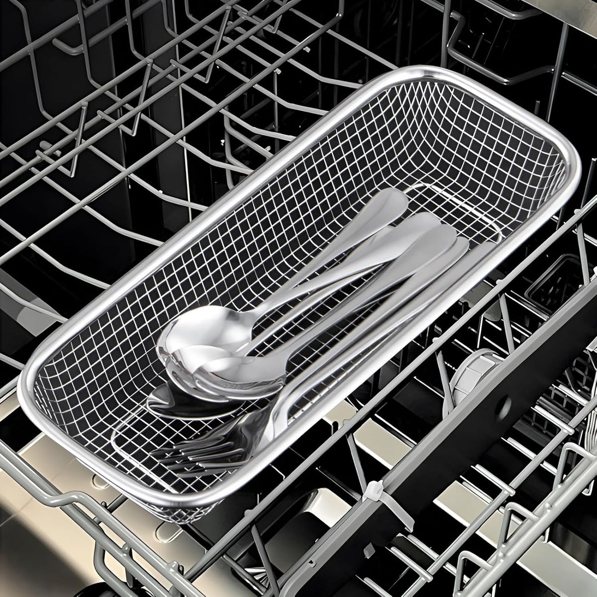 Dish Rack, Stainless Steel Kitchen Drain Basket, Compact Utensil Drying Rack Dishwasher Accessory, Hanging Cutlery and Utensil Organizer, Set of 2