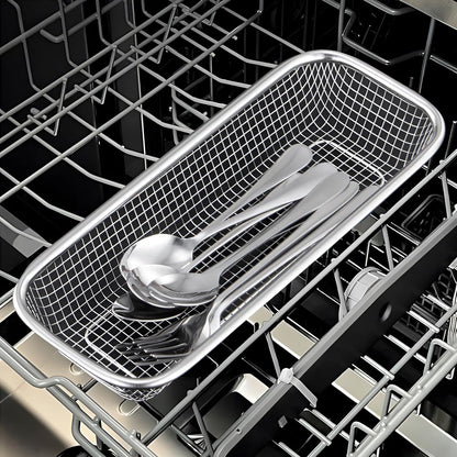 Dish Rack, Stainless Steel Kitchen Drain Basket, Compact Utensil Drying Rack Dishwasher Accessory, Hanging Cutlery and Utensil Organizer, Set of 2