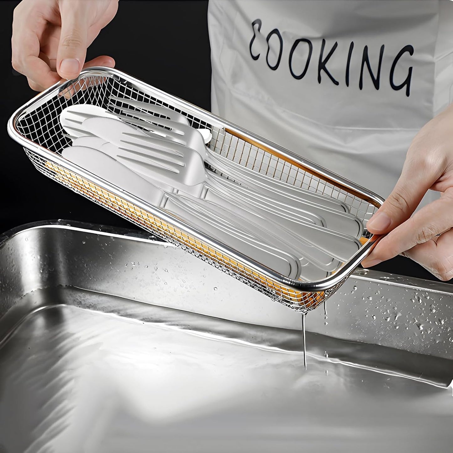 Dish Rack, Stainless Steel Kitchen Drain Basket, Compact Utensil Drying Rack Dishwasher Accessory, Hanging Cutlery and Utensil Organizer, Set of 2