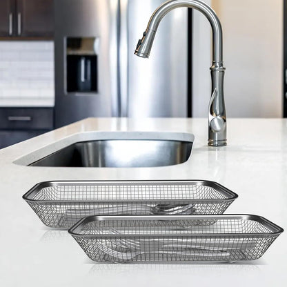 Dish Rack, Stainless Steel Kitchen Drain Basket, Compact Utensil Drying Rack Dishwasher Accessory, Hanging Cutlery and Utensil Organizer, Set of 2