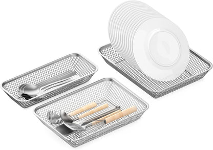 Dish Rack, Stainless Steel Kitchen Drain Basket, Compact Utensil Drying Rack Dishwasher Accessory, Hanging Cutlery and Utensil Organizer, Set of 2