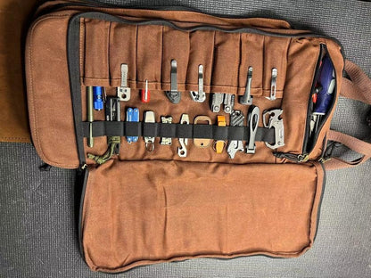 The Pack Mule Mini 2-in-1 Tool Roll Bag, Double-Sided Roll Up Storage for Wrenches, Knives, HVAC, Electrician, Plumber, Mechanic – Great Gift for Men