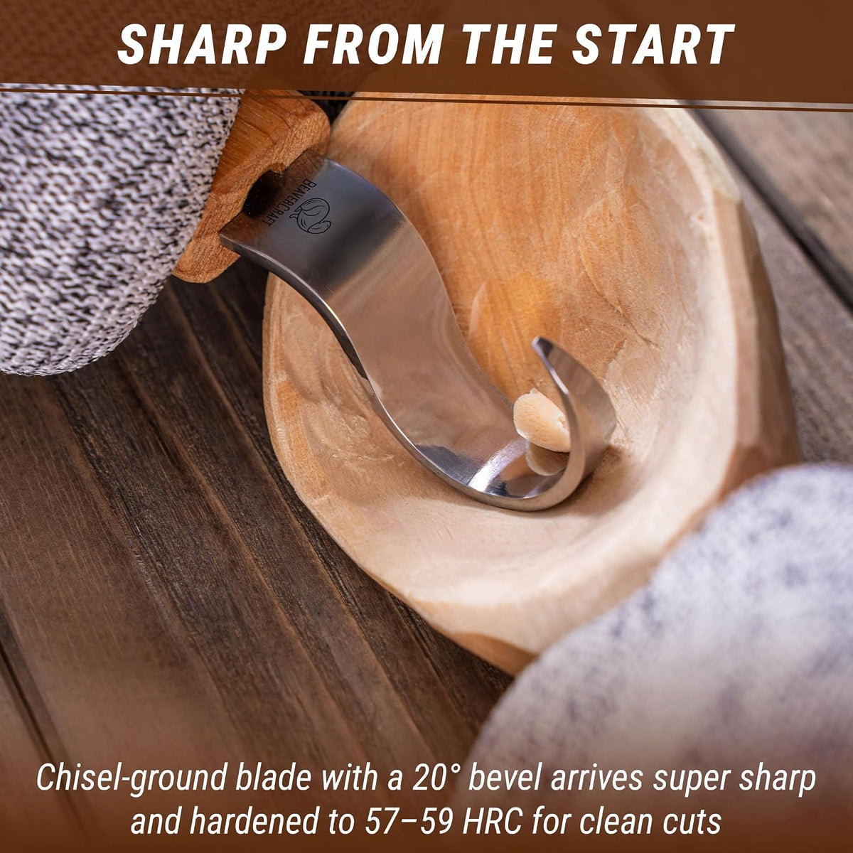 Spoon Carving Hook Knife SK1 - Spoon Carving Tools Right-Handed - Crooked Whittling Knife for Spoons Kuksa Bowls and Cups, Whittling Tools for Beginners and Professional Carvers