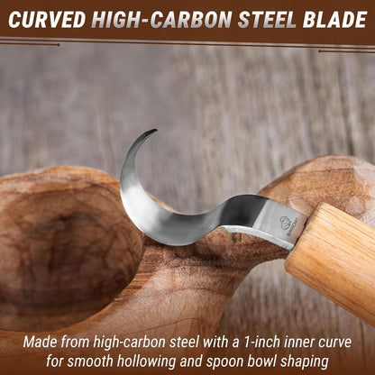 Spoon Carving Hook Knife SK1 - Spoon Carving Tools Right-Handed - Crooked Whittling Knife for Spoons Kuksa Bowls and Cups, Whittling Tools for Beginners and Professional Carvers